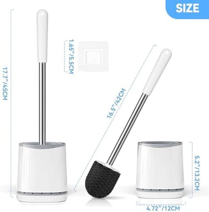 TRENTI Toilet Brush and Holder Set - Bristles Bowl Brush Head with Ventilated Holder, Wall Mounted Compact Set for Bathroom Deep Cleaning