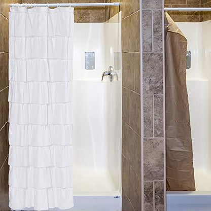 White Ruffle Shower Curtain for Bathroom, 36x72 Inch, Narrow Ruffled Decor