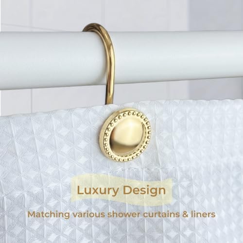 Shower Curtain Hooks,Rust-Resistant Decorative Rings,12-Pack,Gold