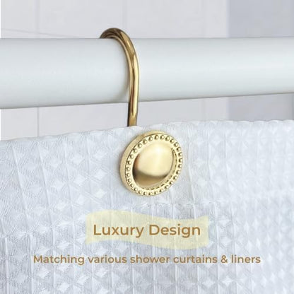 Shower Curtain Hooks,Rust-Resistant Decorative Rings,12-Pack,Gold