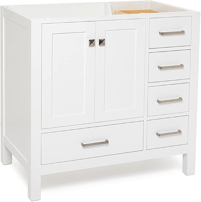 ARIEL Cambridge 36-inch Bathroom Vanity Base Cabinet,Solid Wood, 2 Soft Closing Doors, 5 Dovetail Drawers, White