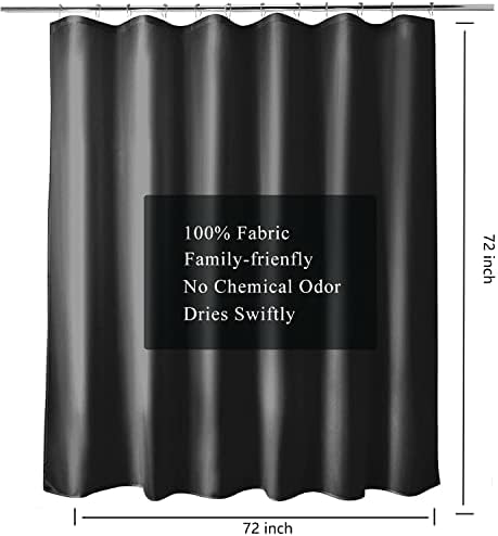 LLSCL Fabric Shower Curtain Liner, Waterproof Hotel Quality, Bathroom Curtains Rust Resistant Grommets, 72 x 72 Machine Washable (Black)