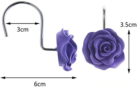 12 PCS Rose Shower Curtain Hooks Anti Rust Decorative Shower Curtain Rings