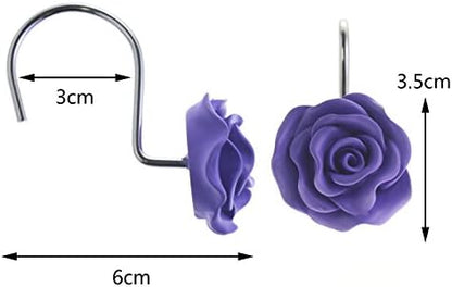 12 PCS Rose Shower Curtain Hooks Anti Rust Decorative Shower Curtain Rings