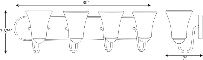 Progress Lighting Classic Collection 4-Light Etched Glass Traditional Bath Vanity Light Matte Black, 7-7/8" x 30"