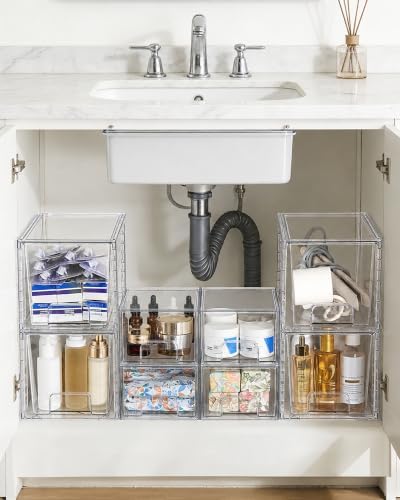 Vtopmart 8 Pack Clear Pull-Out Under Sink Organizer Set (4 Large & 4 Small)