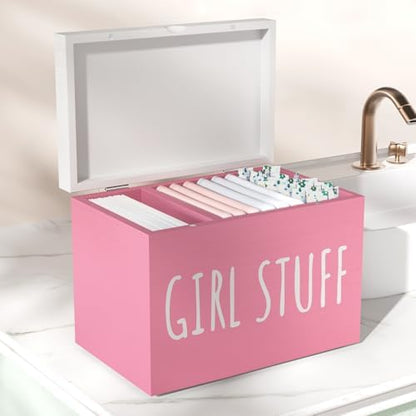 Wooden Tampon Holder, Blush Pink, Hinged Lid Organizer