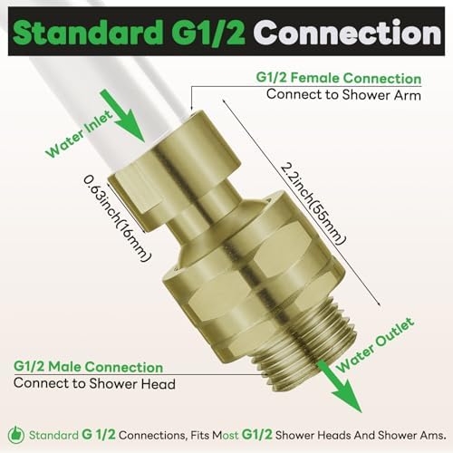 Shower Head Swivel Ball Adapter Brass Adjustable Shower Arm Connector Universal Showering Component Shower Arm Extension- Brushed Gold