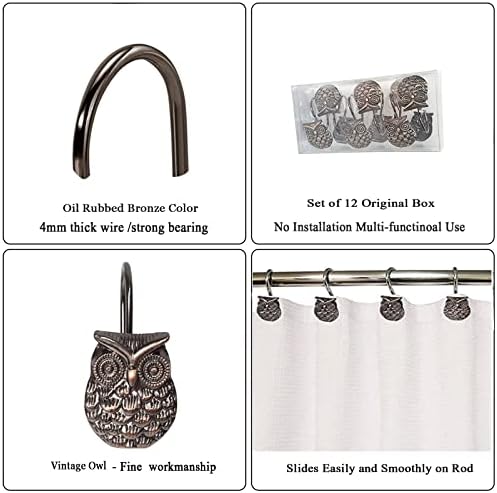 Gracelife 12Pcs Owl Design Shower Curtain Hooks Home Fashion Zinc Alloy Decorative Rust Proof Shower Curtain Hooks Hangers for Bathroom Living Room Bedroom