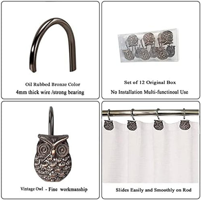 Gracelife 12Pcs Owl Design Shower Curtain Hooks Home Fashion Zinc Alloy Decorative Rust Proof Shower Curtain Hooks Hangers for Bathroom Living Room Bedroom