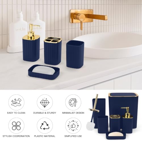 6PCS Bathroom Accessories Set, Navy Blue Bathroom Set for Boho Decor