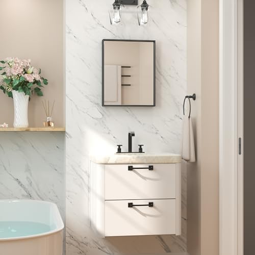 Keonjinn 16x20 Inch Black Bathroom Mirror for Over Sink, Wall Mounted