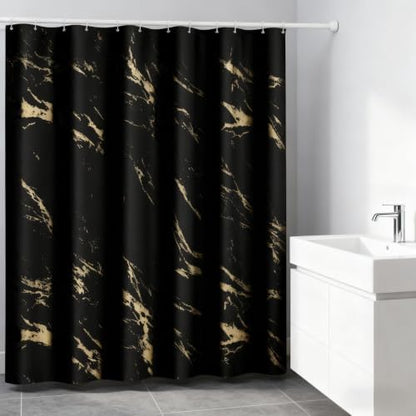 Black and Gold Shower Curtain 72 x 78 Inch, Extra Long Black Marble Shower Curtain, Modern Fabric Shower Curtains for Bathroom, Water Resistant Bath Curtain Set with Hooks, Black Gold Texture