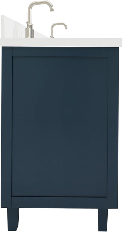 ARIEL Monroe 72-inch Bathroom Vanity with Sink,Solid Wood, 1.5-inch Pure White Quartz Countertop & Backsplash, Double Rectangular Porcelain Sink, 9 Dovetail Drawers, Brushed Nickel, Midnight Blue