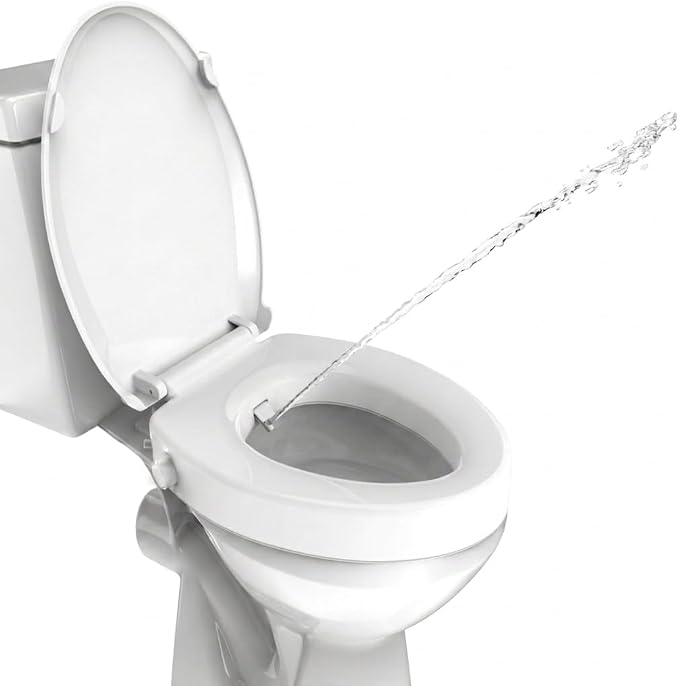 Raised Bidet Toilet Seat, Elongated 18.5", Soft Close | 2.91" raised height, dual self-cleaning nozzles, front & rear wash, quick release, non-electric, secure fit