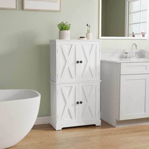 SMORBOOS Bathroom Storage Cabinet, 4-Door Freestanding Floor Cabinet
