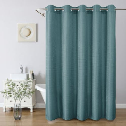 No Hook Waffle Shower Curtain, No Liner Needed, 71x74 Inch, Seaweed Green