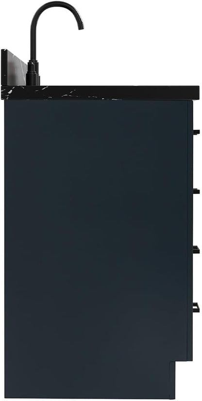ARIEL Hepburn 60 Inch Single Rectangle Sink Bathroom Vanity with Nero Marquina Black Quartz Countertop 1.5 Inch in Midnight Blue