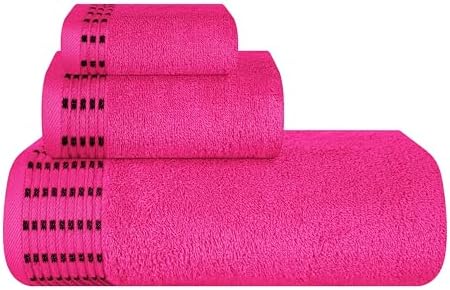 BELIZZI HOME Ultra Soft 3 Pack Cotton Towel Set, Contains a Bath Towels 28x55 inch, a Hand Towels 16x24 inch & a Wash Cloths 12x12 inch, Ideal Everyday use, Compact & Lightweight - Hot Pink