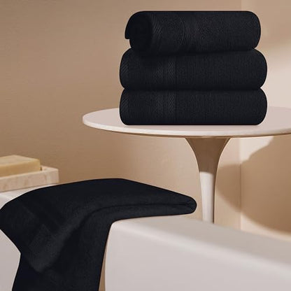 BOUTIQUO Ultra Soft 6-Piece Hand Towel Set 16x28-100% Ringspun Cotton - Durable & Highly Absorbent Hand Towels - Ideal for use in Bathroom, Kitchen, Gym, Spa & General Cleaning - Black