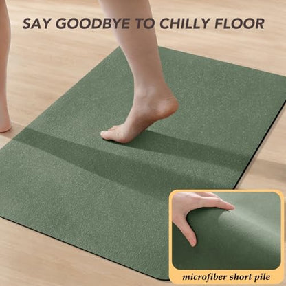 ACCUMTEK Non Slip Bath Mat, Thin Bathroom Rugs Fit Under Door, Quick Dry Bath Mats, Machine Washable Bath Rugs for Bathroom, Bathtub & Kitchen, Dark Green/Upgraded Solid/32 x20