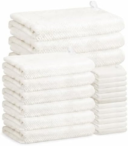 24 Pcs Towels Set 6 Bath Sheets 6 Washcloths and 12 Hand Towels, Reusable Absorbent Quick Dry Coral Velvet Towel for Shower Bath Spa Hotel Bathroom Supplies (White)