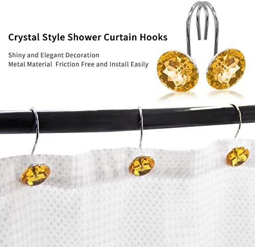 Gold Diamond Crystal Bling Shower Curtain Hooks Rings for Bathroom,12PCS