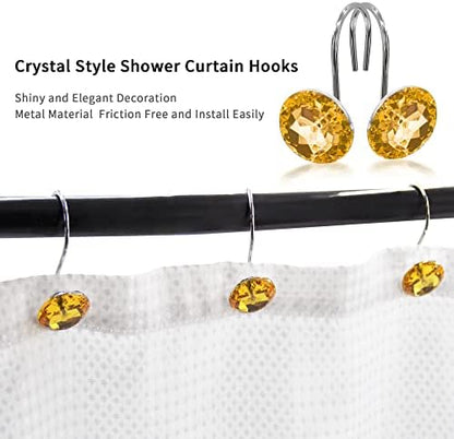 Gold Diamond Crystal Bling Shower Curtain Hooks Rings for Bathroom,12PCS