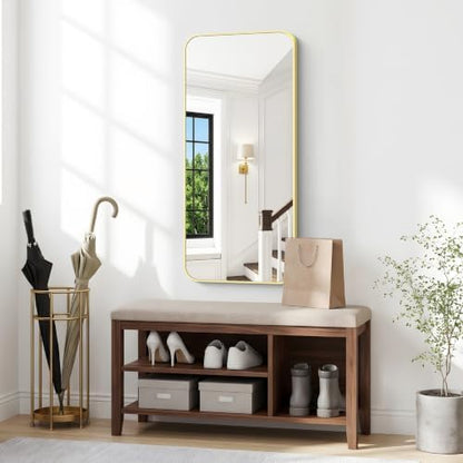 BONEWEI Gold Bathroom Mirror,20x40 inch Wall Mirror for Bathroom Wall Mounted,Round Rectangle Mirror for Bathroom Over Sink,Modern Frame for Home Decor Living Room,Bedroom Entryway,Horizontal/Vertical