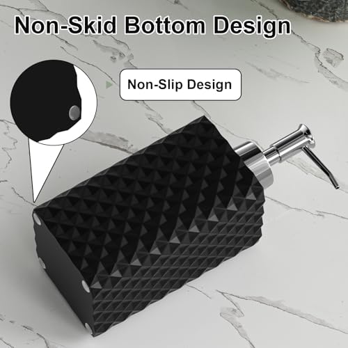 Bathroom Accessories Set Resin 6PCS, Square Toothbrush Holders Set Complete with Soap Dispenser, Vanity Tray, Tumbler, Cups and Cotton Swab Jars (Black Diamond, Resin Bath 6 PCS)