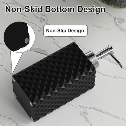 Bathroom Accessories Set Resin 6PCS, Square Toothbrush Holders Set Complete with Soap Dispenser, Vanity Tray, Tumbler, Cups and Cotton Swab Jars (Black Diamond, Resin Bath 6 PCS)