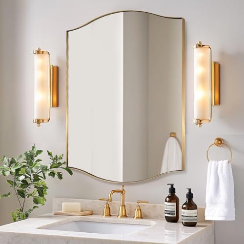 ANDY STAR 30"x40" Scalloped Wall Mirror, Brushed Gold Rectangle Bathroom Mirror with Curved Edge Stainless Steel Metal Frame, Large Wall-Mounted Mirror for Bathroom, Entryway (Horizontal/Vertical)