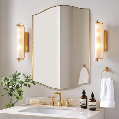 ANDY STAR 30"x40" Scalloped Wall Mirror, Brushed Gold Rectangle Bathroom Mirror with Curved Edge Stainless Steel Metal Frame, Large Wall-Mounted Mirror for Bathroom, Entryway (Horizontal/Vertical)
