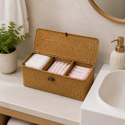 Seagrass Wicker Storage Basket with Lid and Dividers