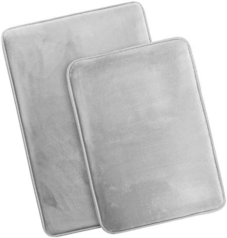 Clara Clark 2 Piece Bathroom Rugs Bath Mat Set, Velvet Memory Foam Bath Mats for Bathroom - Non-Slip, PVC Backing Bath Rugs, Washable - Dries Quickly, Silver