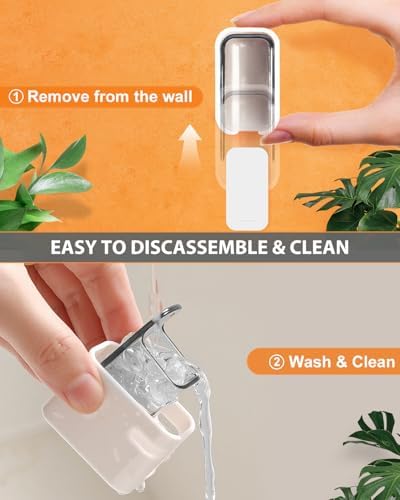 4 Pack Adhesive Wall Mount Toothbrush Holder - Waterproof Bathroom & Shower Organizer, No Drill Stick On Hanger for Manual/Electric Toothbrushes, Space Saving Storage Solution