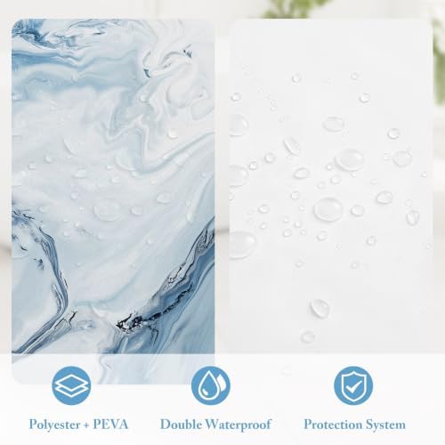 3 in 1 Blue Marble Shower Curtain Set with PEVA Liner & 12 Hooks, 72 x 78