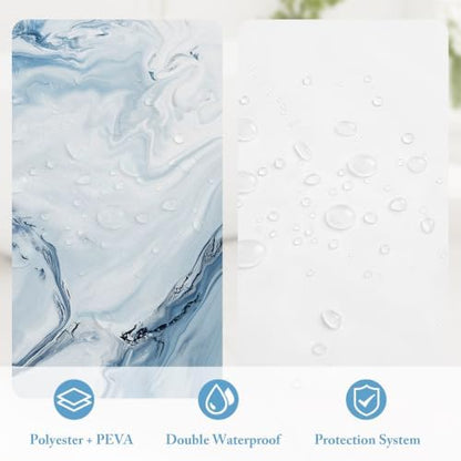 3 in 1 Blue Marble Shower Curtain Set with PEVA Liner & 12 Hooks, 36 x 72
