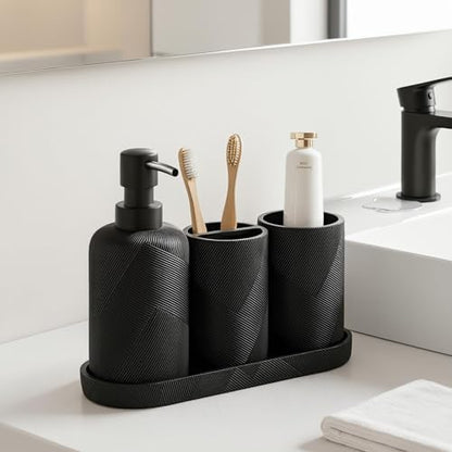 Bathroom Accessories Set, Bathroom Organizer Countertop, Matte Black, 4 PCS