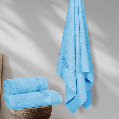 Belizzi Home Cotton 2 Pack Oversized Bath Towel Set 28x55 inches, Large Bath Towels, Ultra Absorbant Compact Quickdry & Lightweight Towel, Ideal for Gym Travel Camp Pool - Sky Blue