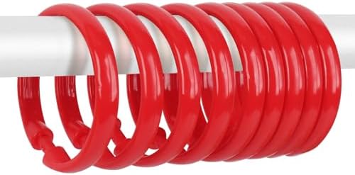 Red Shower Curtain Hooks - 12 Pcs Circular Plastic Shower Curtain Rings for Bathroom - O Shaped Red Shower Hooks Rings for Shower Curtain Rod