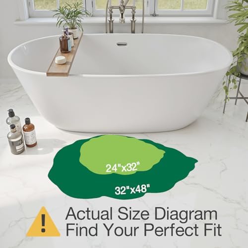 LUMI Cute Bathroom Rug Green Leaf, Absorbent Non Slip Bath Mat, 32"x48"