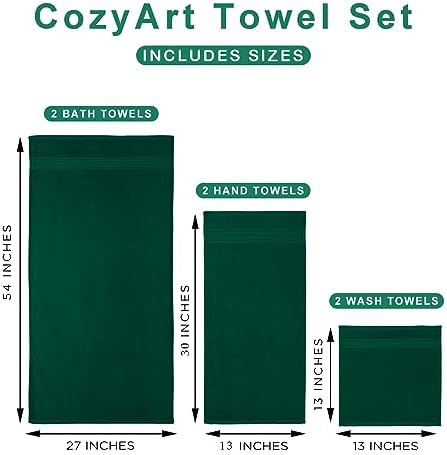 COZYART Luxury Bath Towel Set 6 Pcs, Dark Green 100% Turkish Cotton 650 GSM