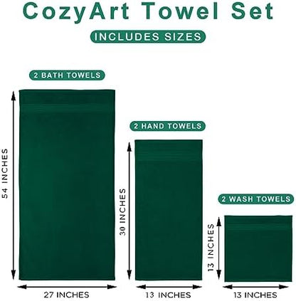 COZYART Luxury Bath Towel Set 6 Pcs, Dark Green 100% Turkish Cotton 650 GSM