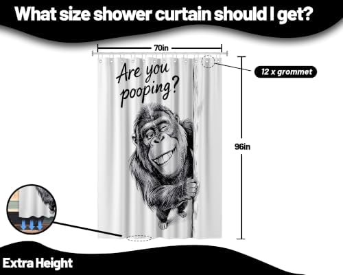 Extra Tall Shower Curtain XL Funny Grey Monkey, 70 x 96 Inchs