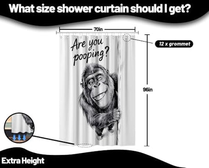 Extra Tall Shower Curtain XL Funny Grey Monkey, 70 x 96 Inchs