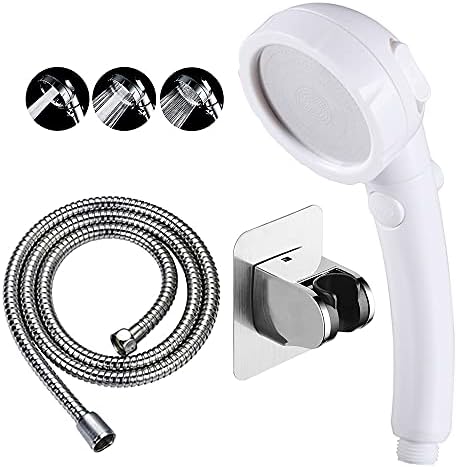 RV & Camper High Pressure Handheld Shower Head with Pause Button | 3 Spray Modes with ON/OFF Switch, Detachable Dog Shower Attachment, Drill-Free Pet Shower Wand with Bracket & Hose, White