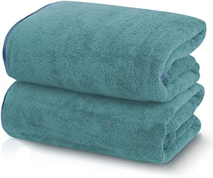 TENSTARS Silk Hemming Bath Towels for Bathroom Clearance - 27 x 55 inches - Light Thin Quick Drying - Soft Microfiber Absorbent Towel for Bath Fitness, Sports, Yoga, Travel, Gym - 2 Pack, Teal