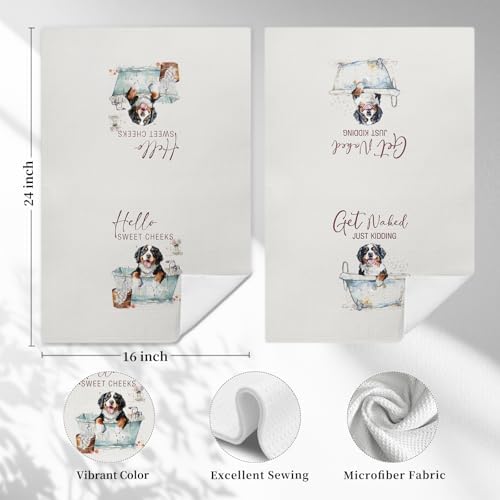 Funny Bernese Mountain Dog Hand Towels, Hello Sweet Cheeks Bathroom Decor, Bernese Mountain Dog Gifts Decorative Hand Towels for Bathroom Washroom Restroom, 16x24 Inch Set of 2