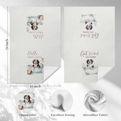 Funny Bernese Mountain Dog Hand Towels, Hello Sweet Cheeks Bathroom Decor, Bernese Mountain Dog Gifts Decorative Hand Towels for Bathroom Washroom Restroom, 16x24 Inch Set of 2